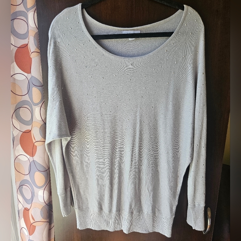 New York & Company Light Gray Thin Sweater With Sequins Size Large